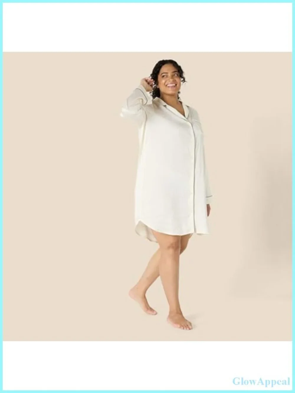 Womens Lightweight Satin Button-Down Nightshirt Sleepwear Long Sleeve Lounge